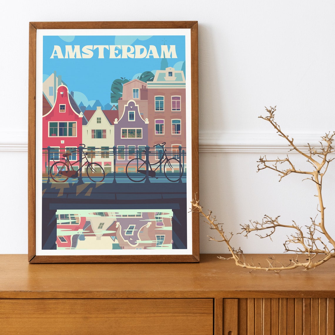 Amsterdam Netherlands Canal Houses Bikes Colorful Travel Poster - Image 3