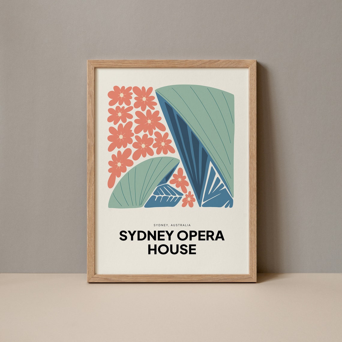 Sydney Opera House Australia Teal Sails Abstract Floral Poster