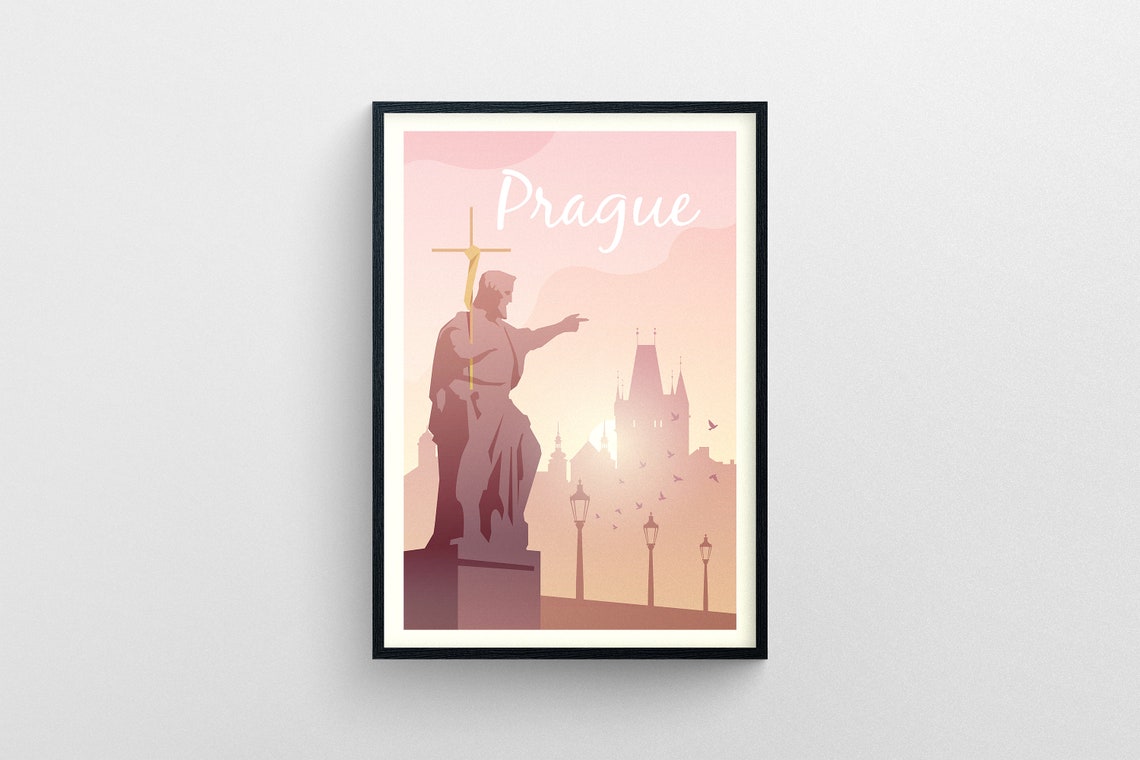 Prague Charles Bridge Statue Sunrise Czech Republic Travel Poster - Image 5