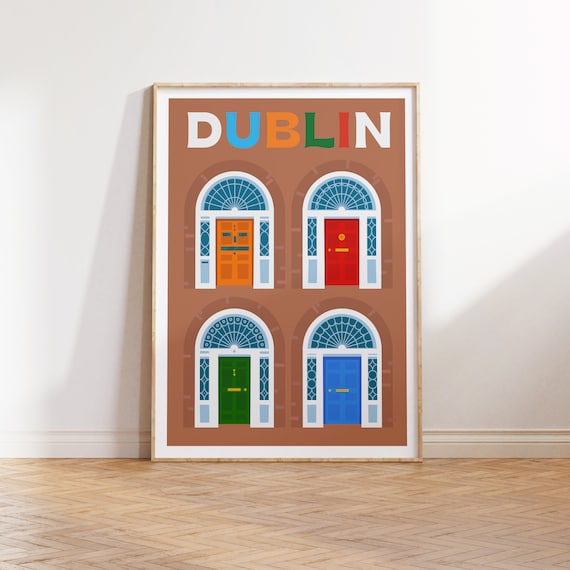 Dublin Ireland Colorful Georgian Doors Vintage Travel Art Poster