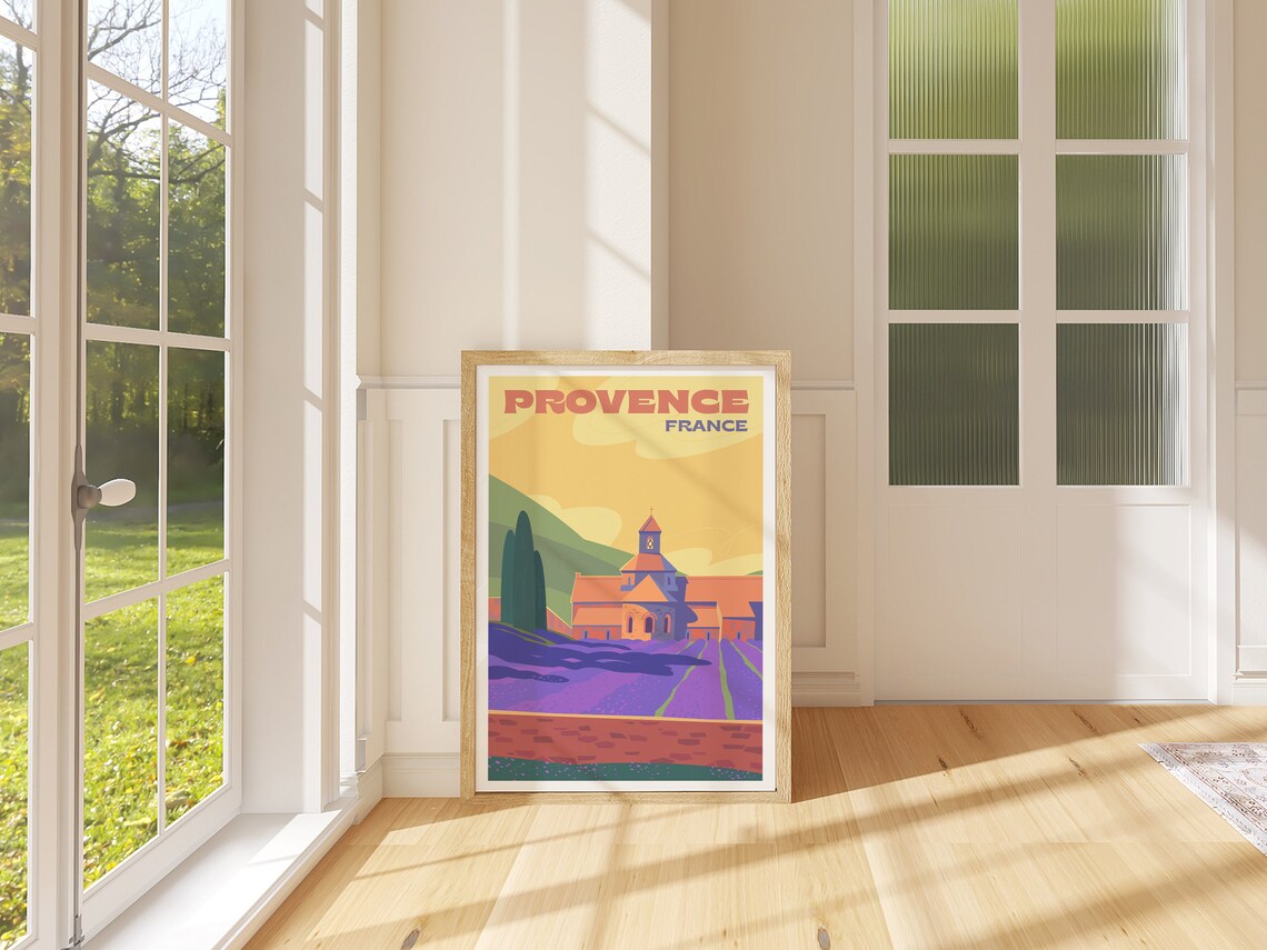 Provence France Retro Travel Poster Lavender Fields Church Art - Image 3