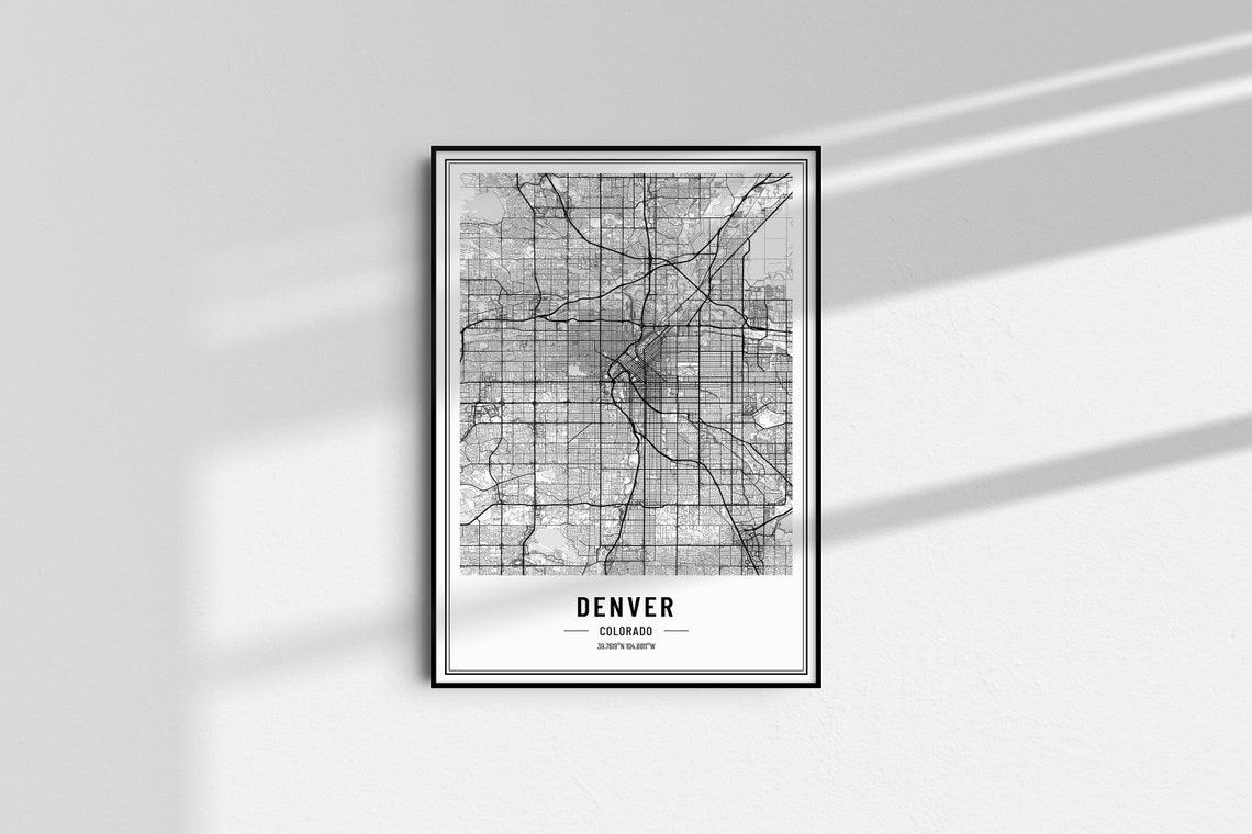 Denver Colorado Modern Black and White Minimalist City Map Poster - Image 4