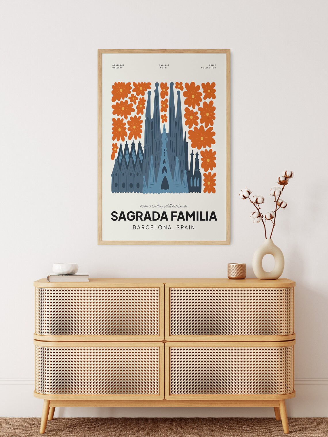 Sagrada Familia Barcelona Spain Blue Spires Floral Art Poster - Image 5