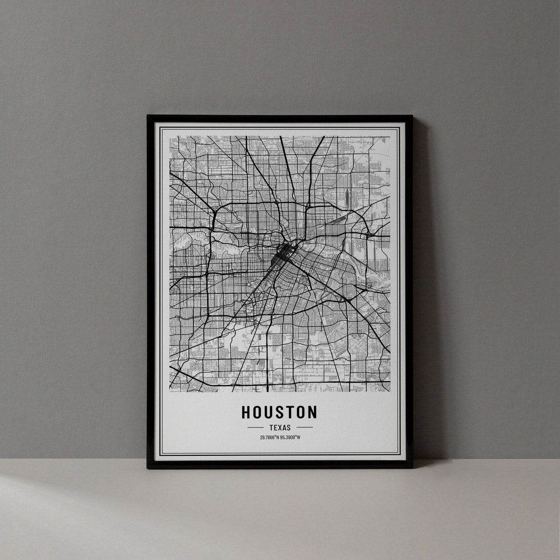 Houston Texas Modern Black and White Minimalist City Map Poster