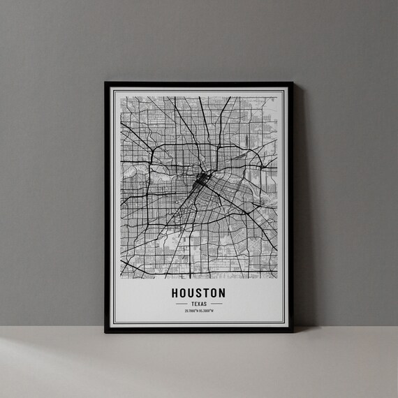 Houston Texas Modern Black and White Minimalist City Map Poster