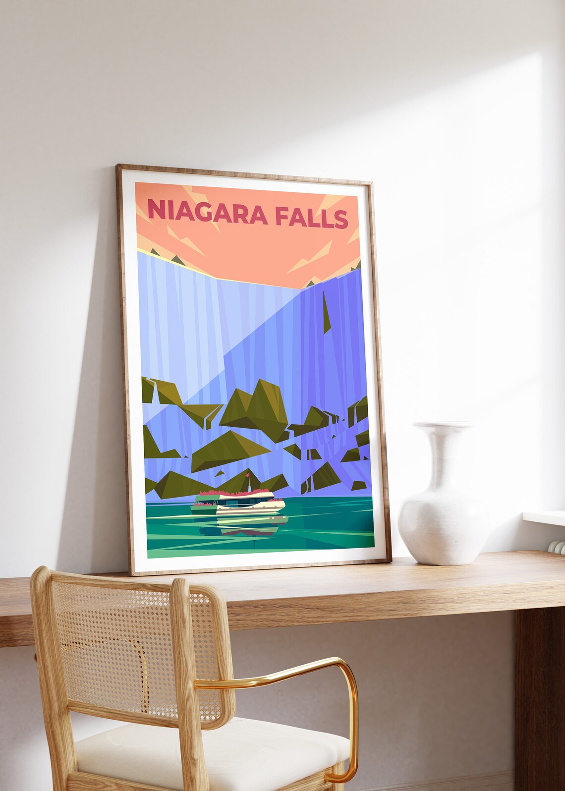 Niagara Falls Sunset Cascades Tour Boat Colorful Travel Art Poster - Image 3