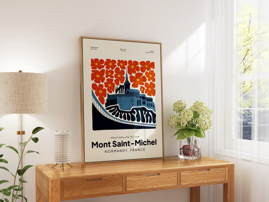 Mont Saint-Michel Normandy France Floral Abstract Art Wall Poster - Image 5