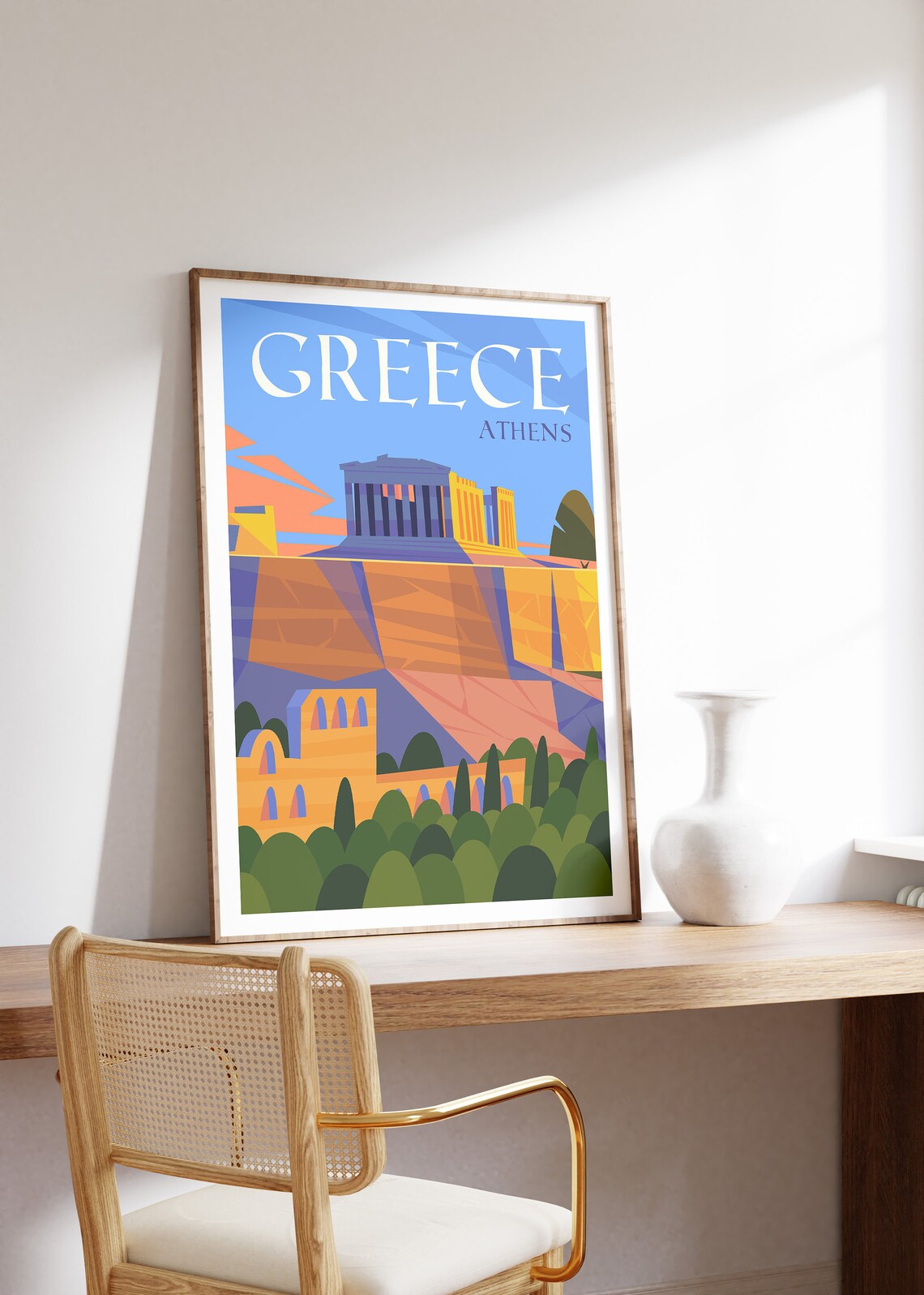 Acropolis Athens Greece Parthenon Colorful Retro Travel Poster - Image 3