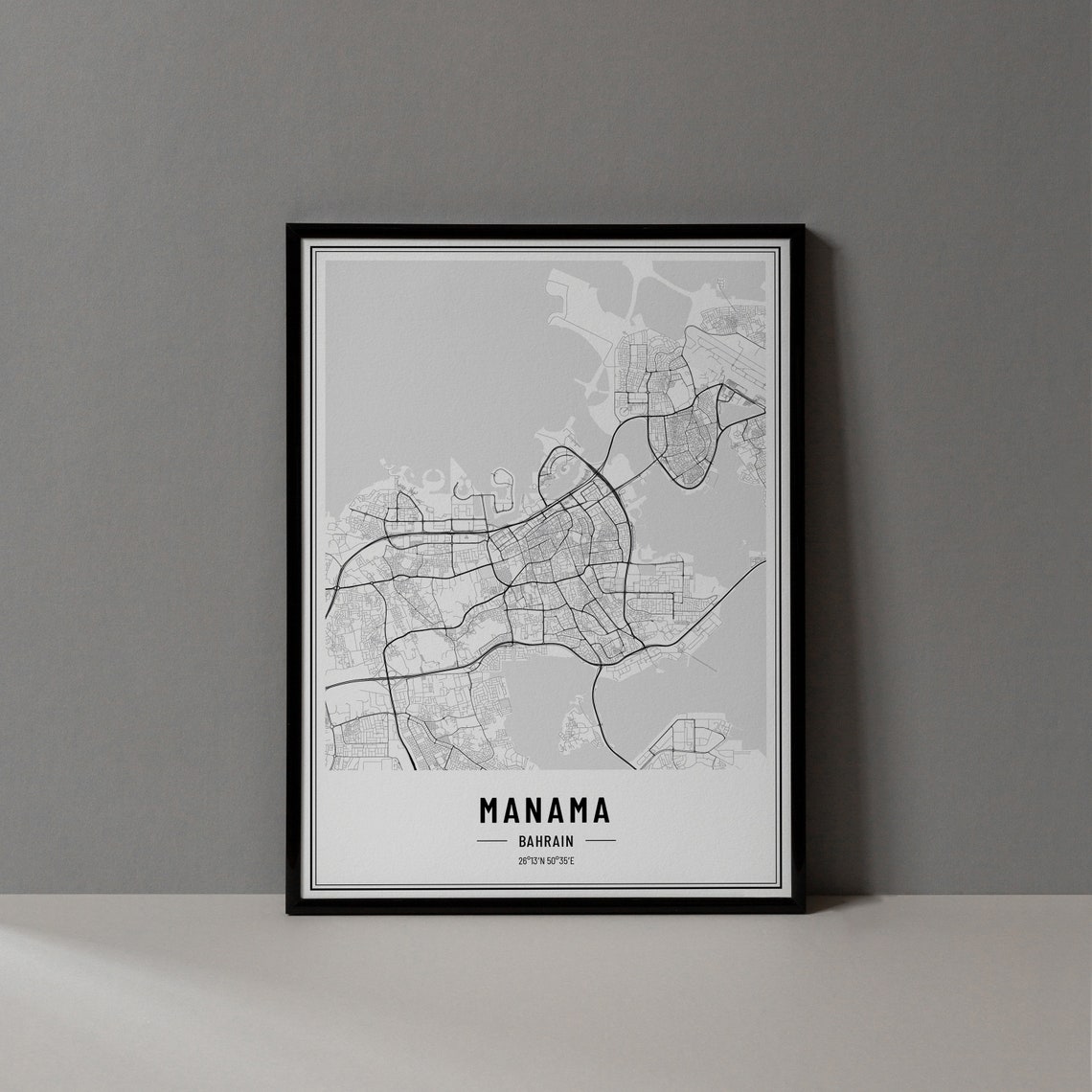 Manama Bahrain City Street Map Minimalist Black and White Poster