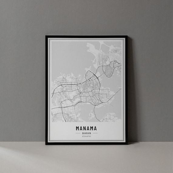 Manama Bahrain City Street Map Minimalist Black and White Poster