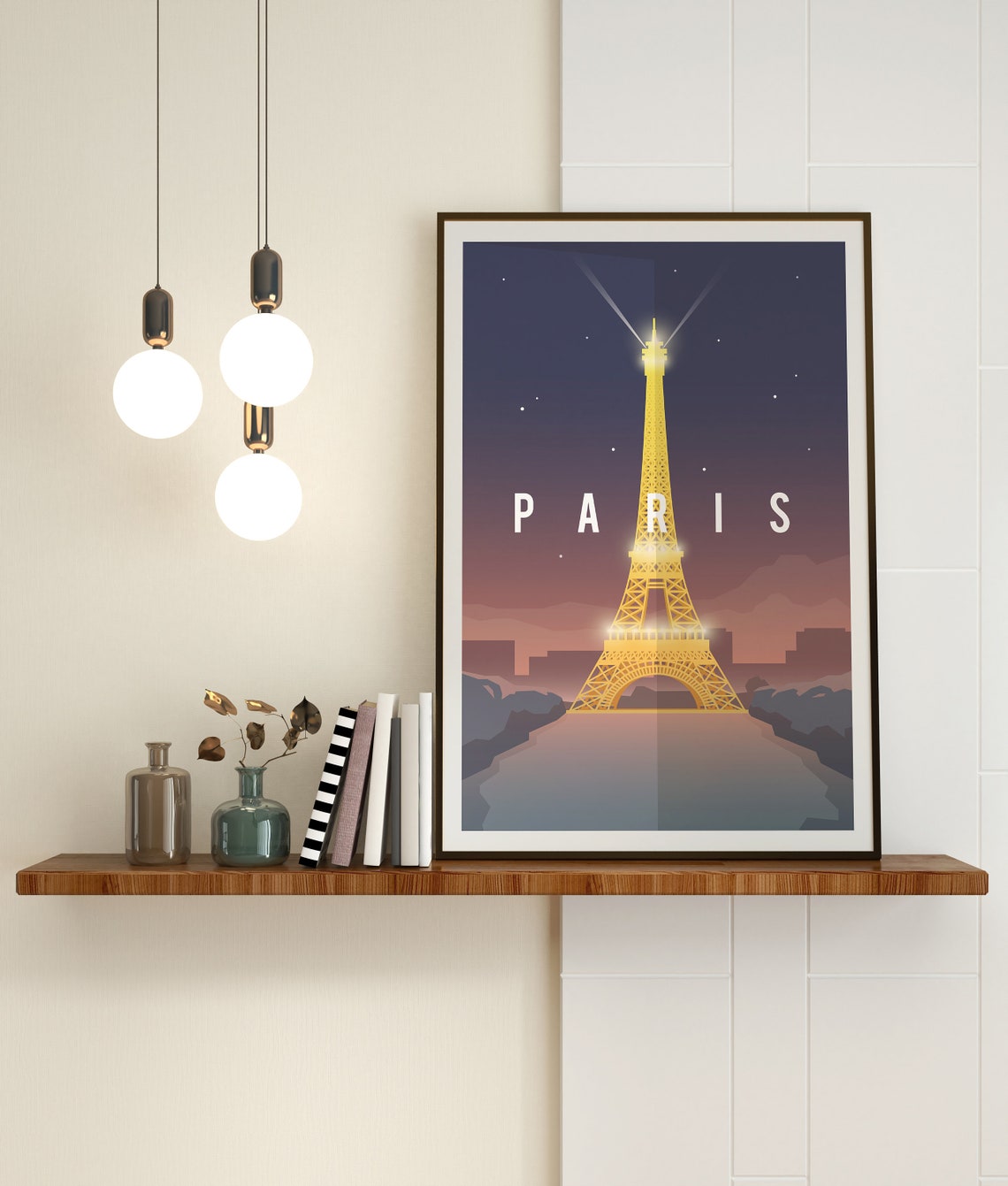 Paris Eiffel Tower Night Illuminated Starry Sky Searchlight Poster - Image 3