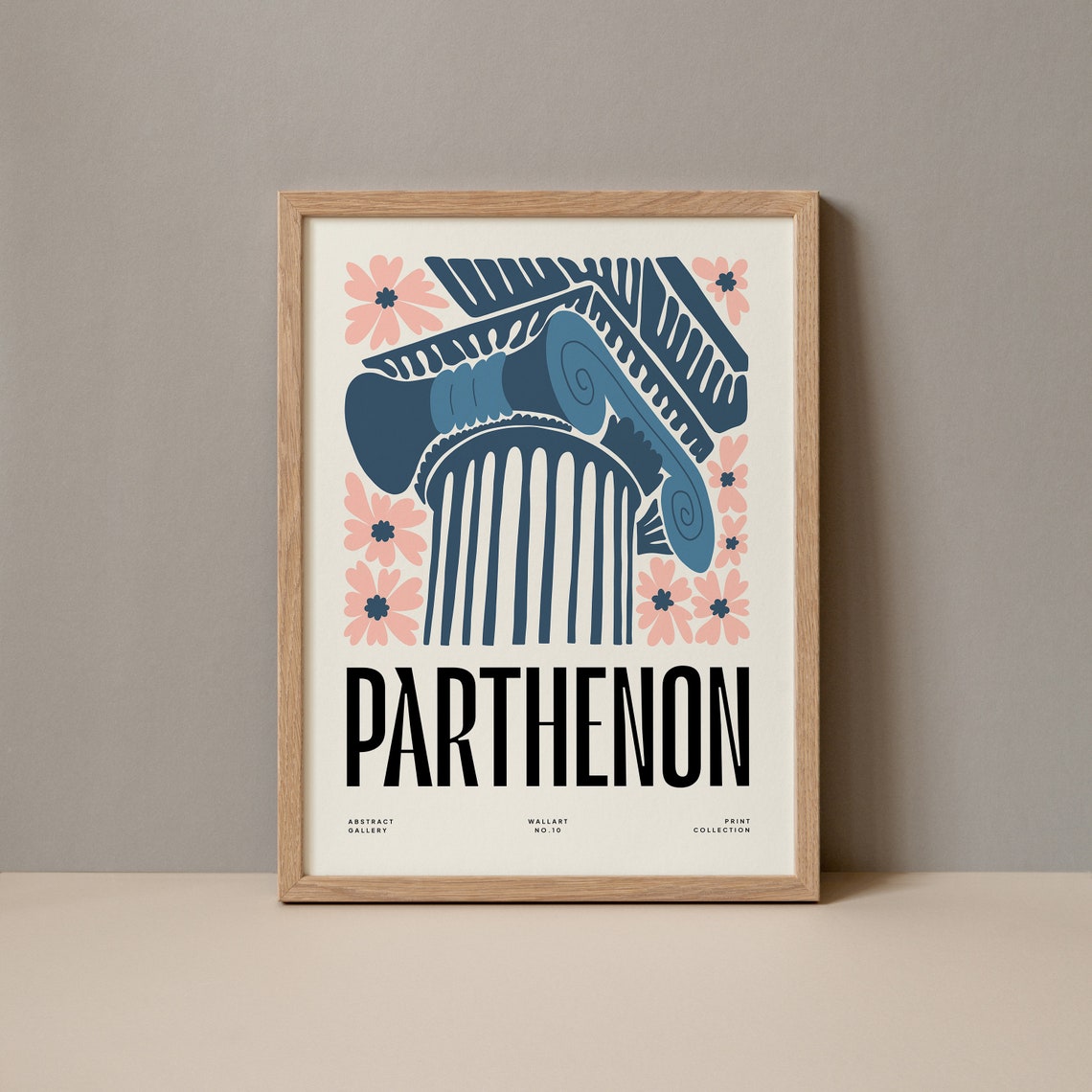 Parthenon Athens Greece Blue Column Capital Floral Art Poster