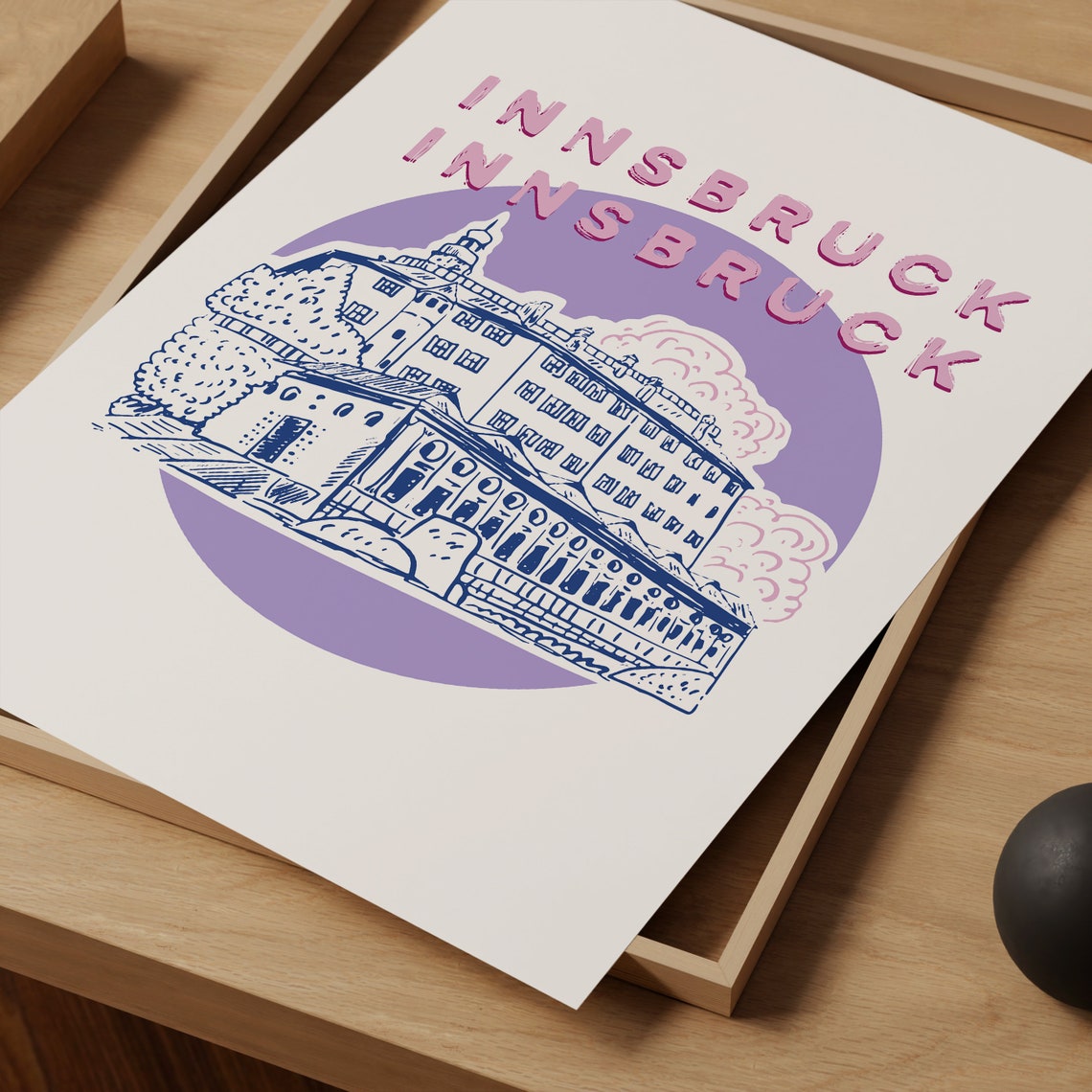 Innsbruck Austria Historic Building Sketch Purple Sun Poster - Image 4