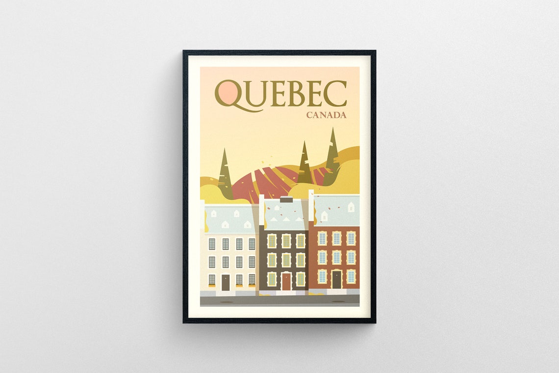 Quebec Canada Old Town Stone Houses Autumn Hills Travel Poster Art - Image 5