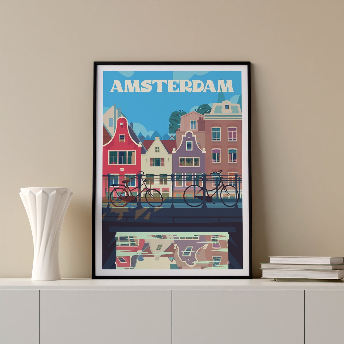 Amsterdam Netherlands Canal Houses Bikes Colorful Travel Poster - Image 5
