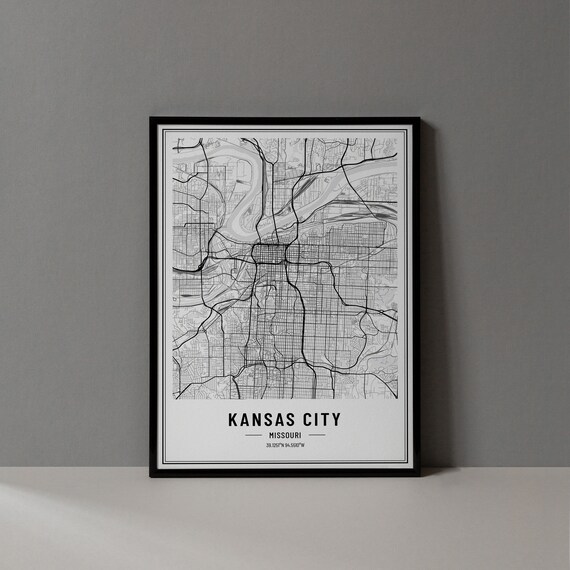 Kansas City Missouri Black and White Minimalist City Map Poster