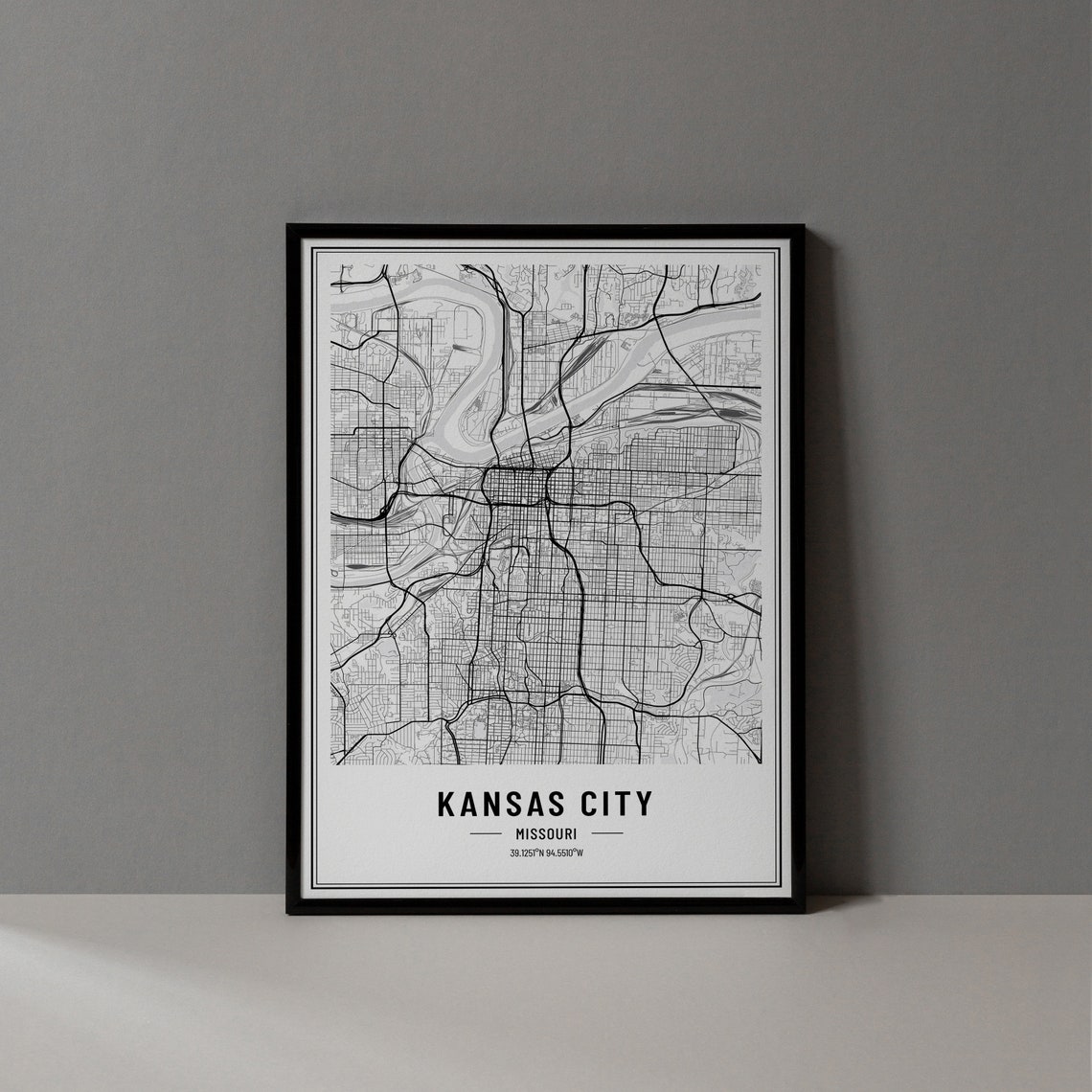 Kansas City Missouri Map Print Kansas City Map Poster Kansas City Wall Art Kansas City Print Kansas City City Coordinates