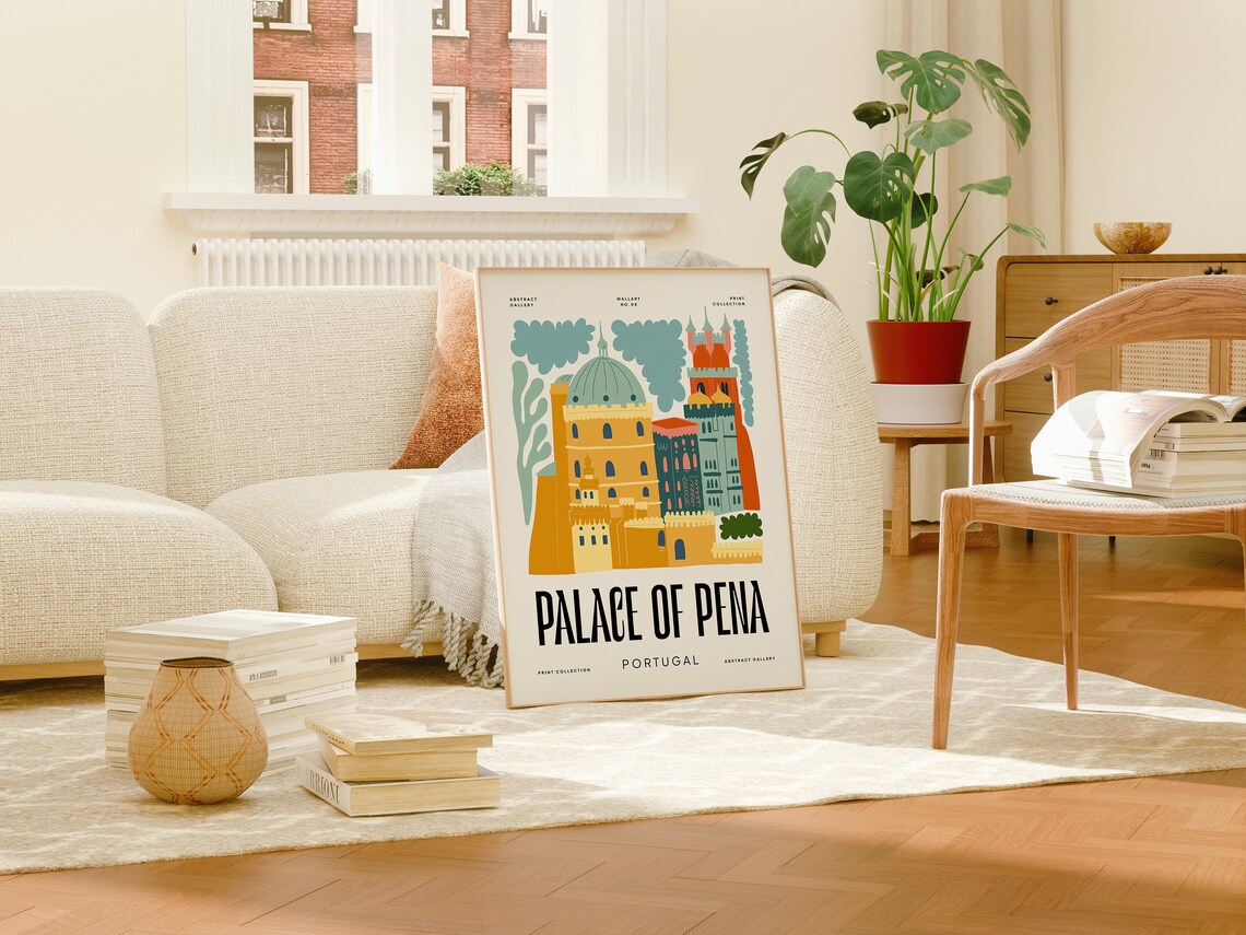 Palace of Pena Portugal Romantic Castle Botanical Art Poster - Image 3