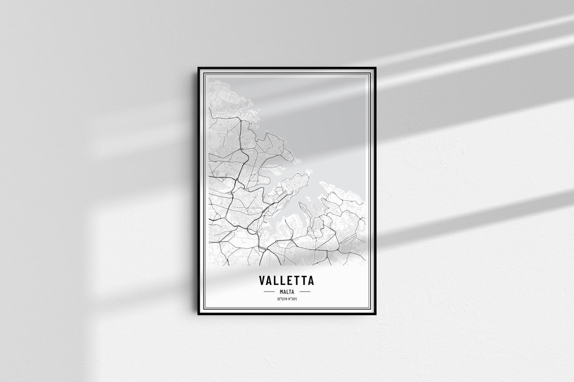 Valletta Malta Minimalist Black White City Map Coordinates Art Print - Image 4