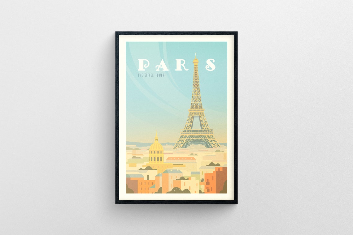 Paris Eiffel Tower Retro City Skyline Vintage Travel Wall Poster - Image 5