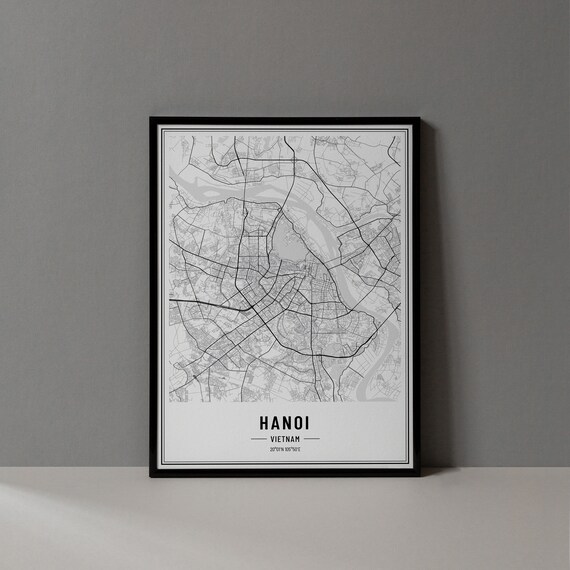 Hanoi Vietnam Modern Black and White Minimalist City Map Poster