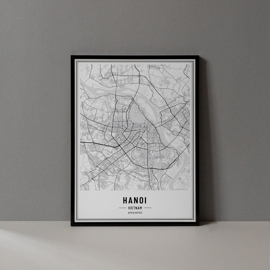 Hanoi Vietnam Modern Black and White Minimalist City Map Poster
