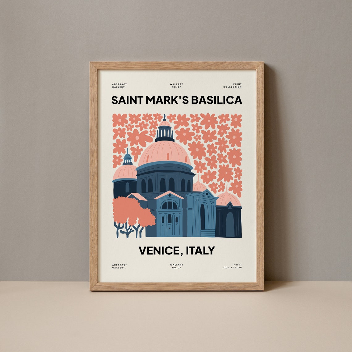 Saint Marks Basilica Venice Italy Blue Domes Floral Art Poster