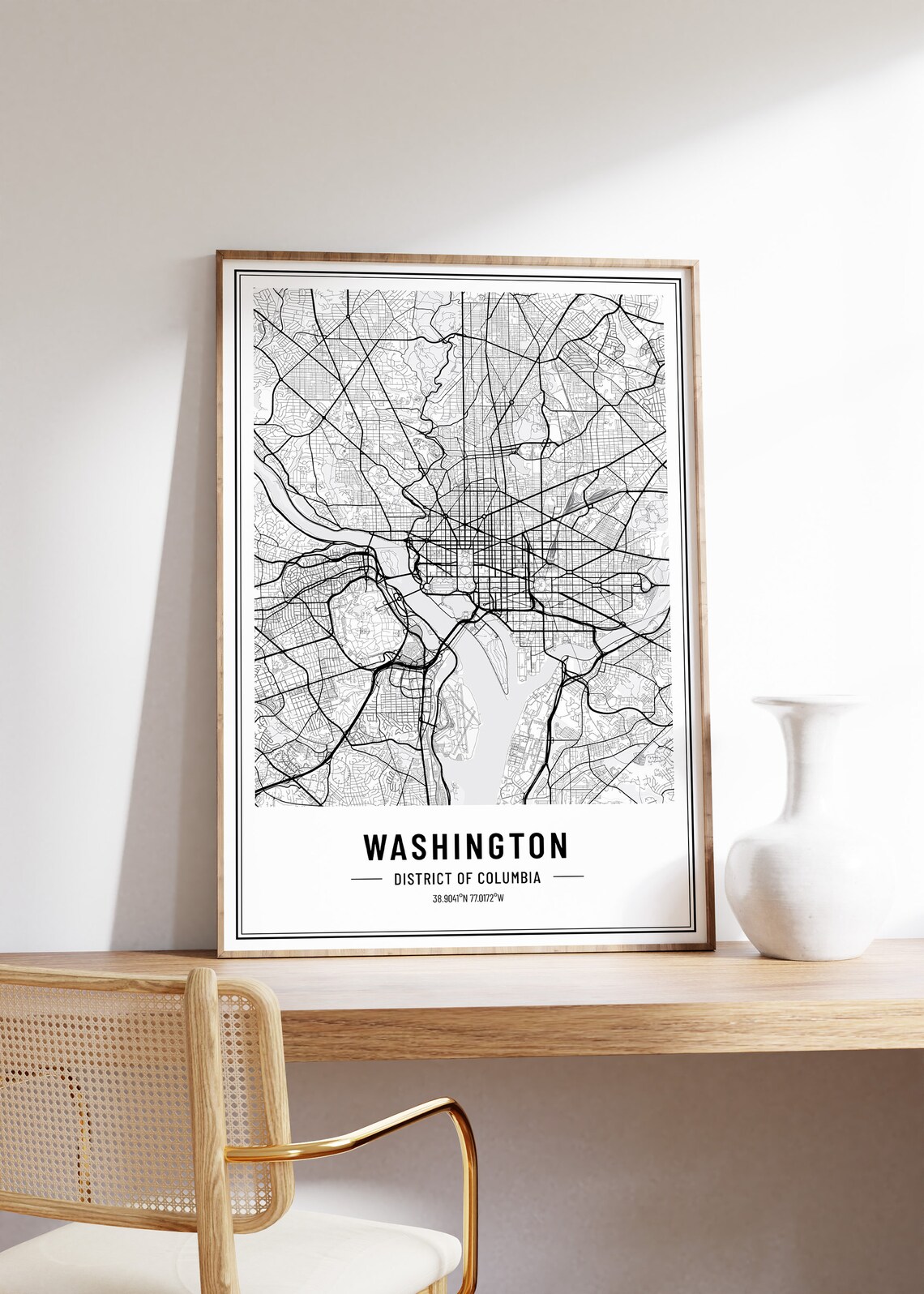 Washington District of Columbia Black and White Minimalist City Map Poster - Image 5