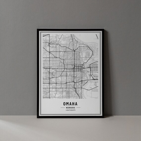 Omaha Nebraska Modern Black and White Minimalist City Map Poster