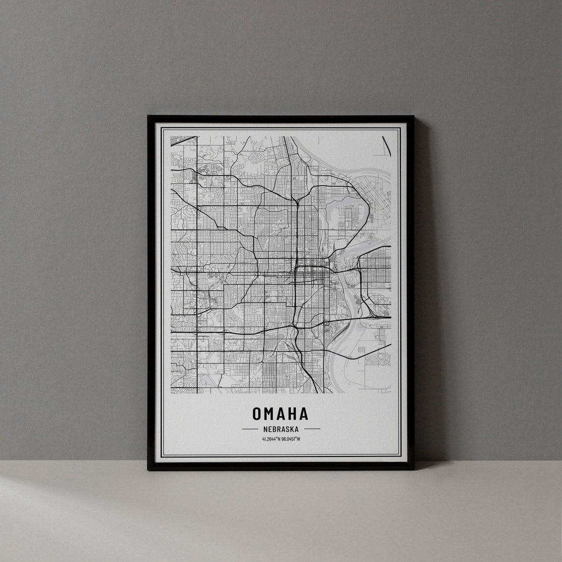 Omaha Nebraska Modern Black and White Minimalist City Map Poster