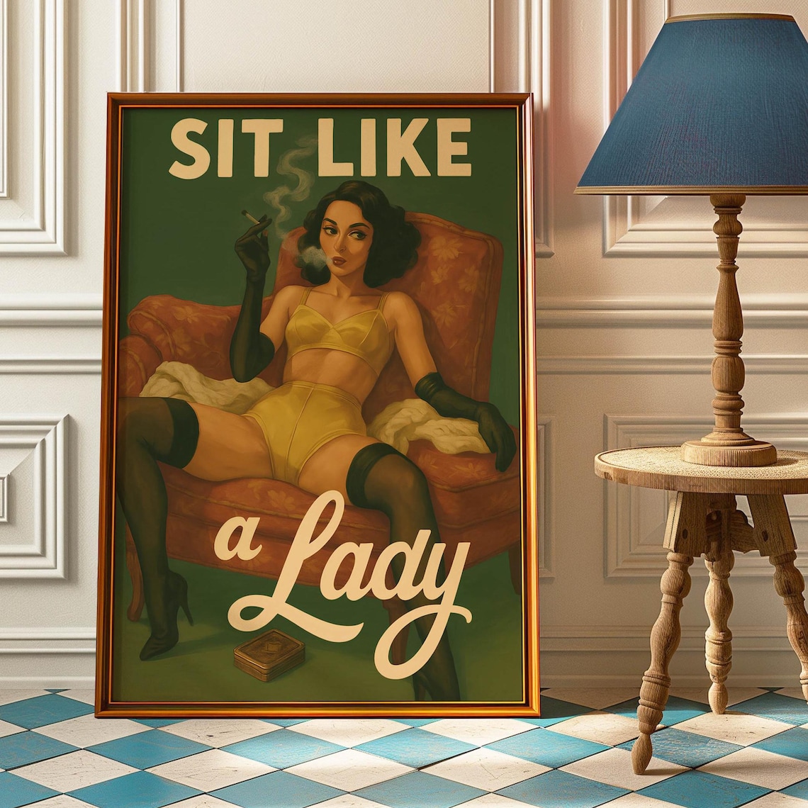 Sit Like A Lady Feminist Poster, Vintage Girl Power