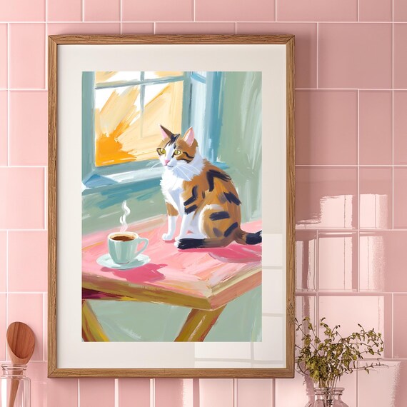 Coffee And Cats, Coffee Bar Decor Art Print