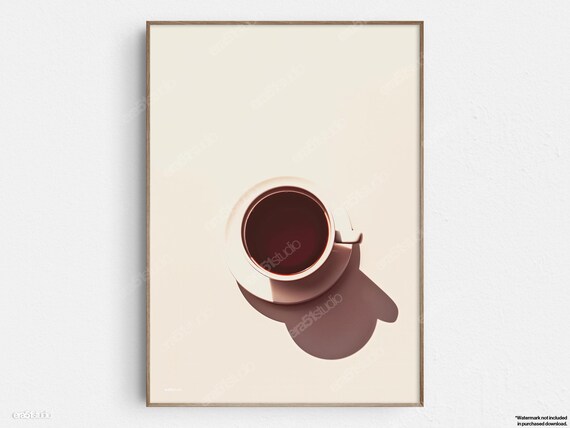 Minimalist Coffee Cup Shadow Midcentury Art Print