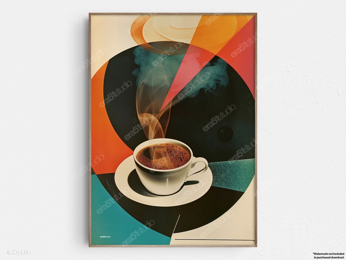 Coffee Cup Geometric Mid-Century Modern Art Print