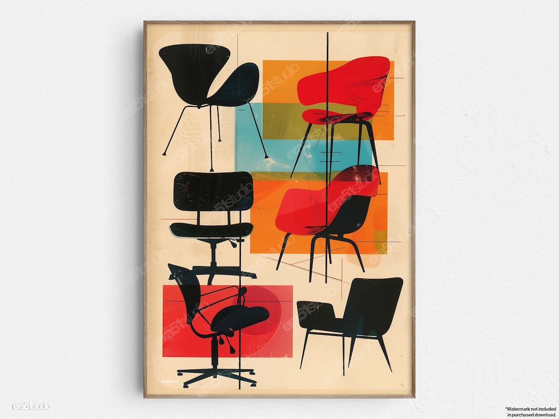Midcentury Chairs, Minimalist Wall Art Print