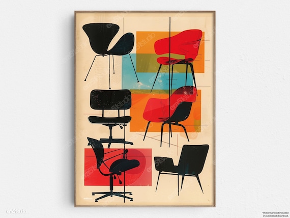 Midcentury Chairs, Minimalist Wall Art Print