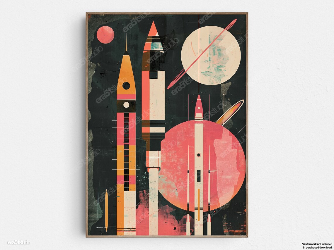 Abstract Space Rocket Design, Mid-Century Modern Art Print