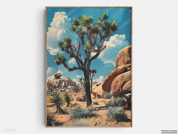 Joshua Tree Desert Boulders Vintage National Park Landscape Poster
