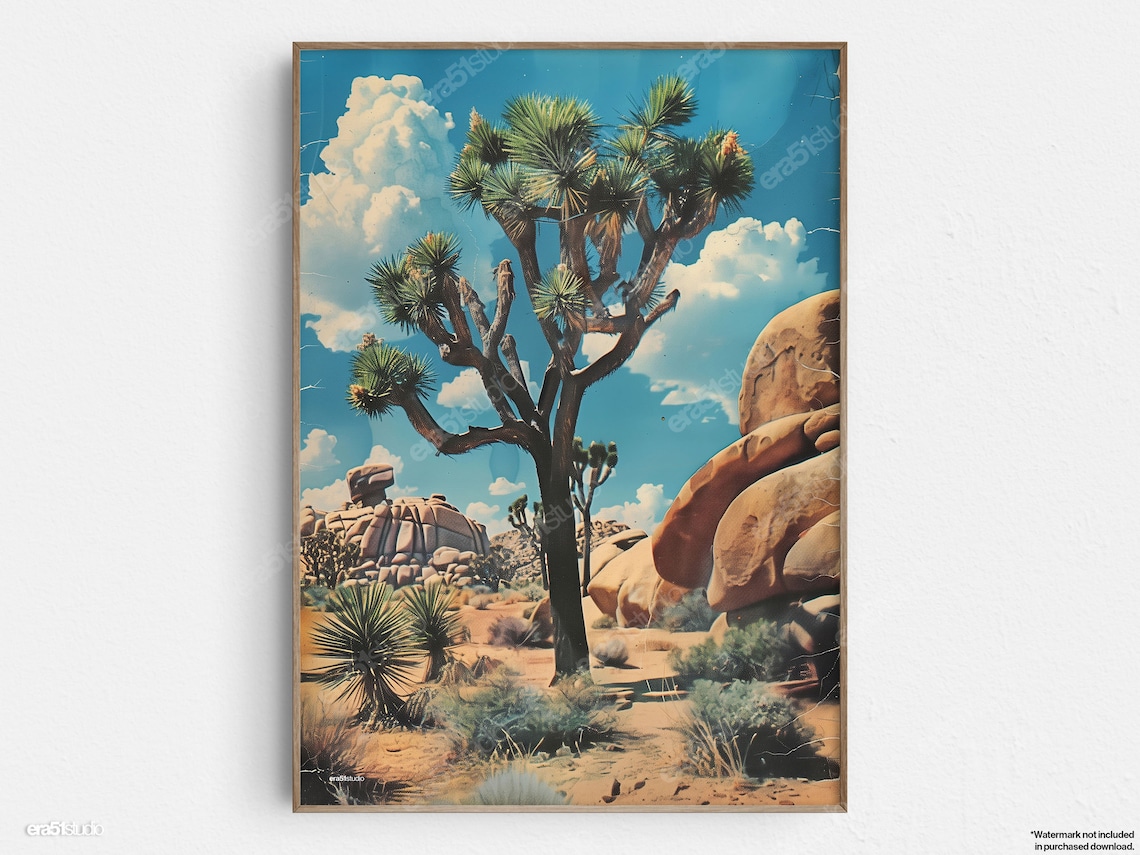Joshua Tree Desert Boulders Vintage National Park Landscape Poster