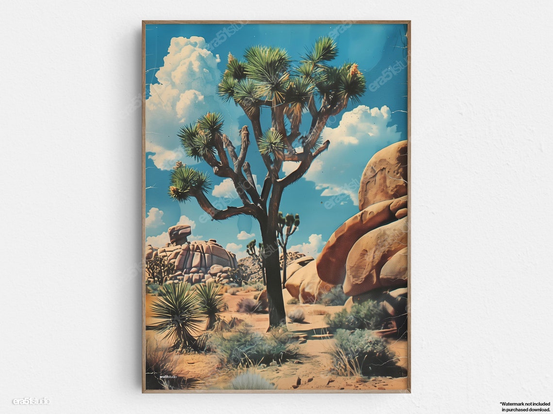 Joshua Tree Landscape Original Midcentury Modern Minimalist Wall Art