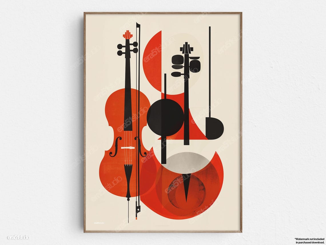 Abstract Violin Duet Midcentury Modern String Instruments Poster
