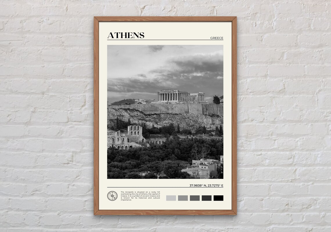 Athens Black and White Travel Poster, Greece Wall Art