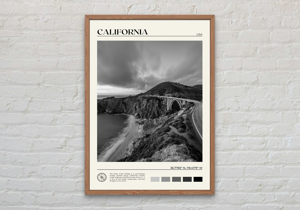Black And White California Poster Print, Wall Art
