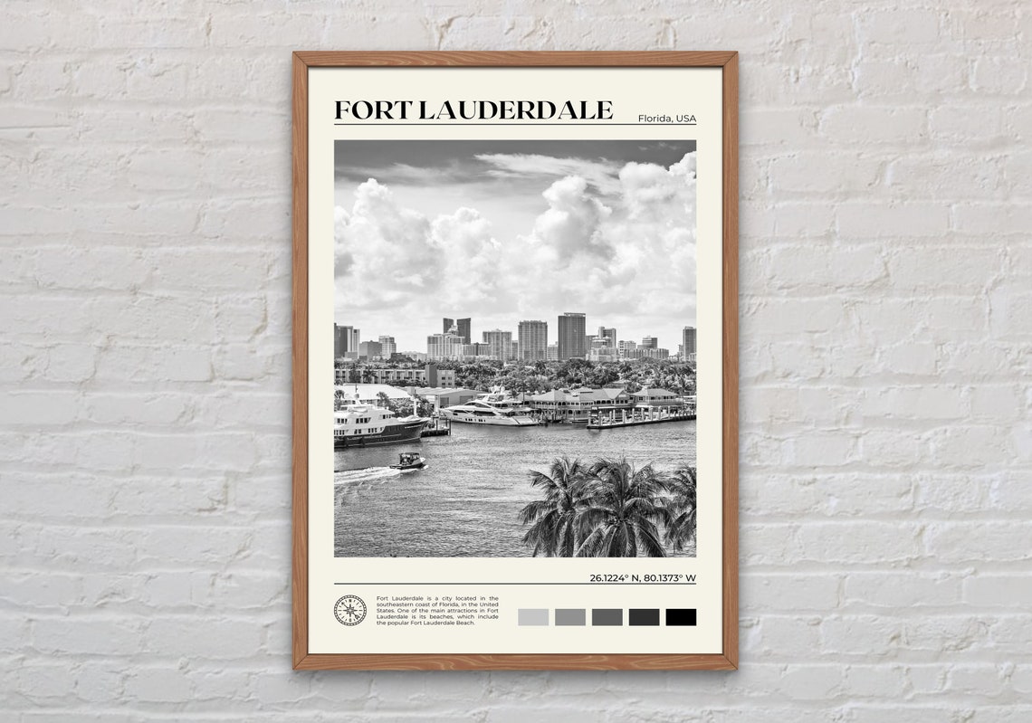 Black And White Fort Lauderdale Print Fort Lauderdale Wall Art Fort Lauderdale Poster Fort Lauderdale Photo Fort Lauderdale Decor