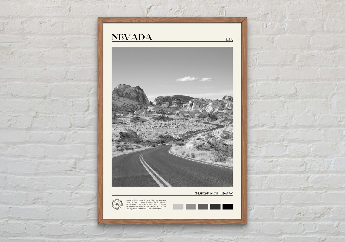 Nevada Black And White Travel Poster, United States