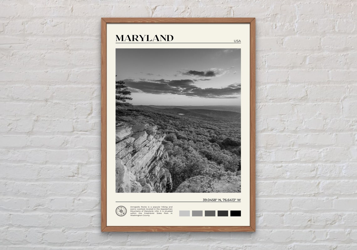 Black And White Maryland Print Maryland Wall Art Maryland Poster Maryland Photo Maryland Poster Print Maryland Wall Decor Usa Print