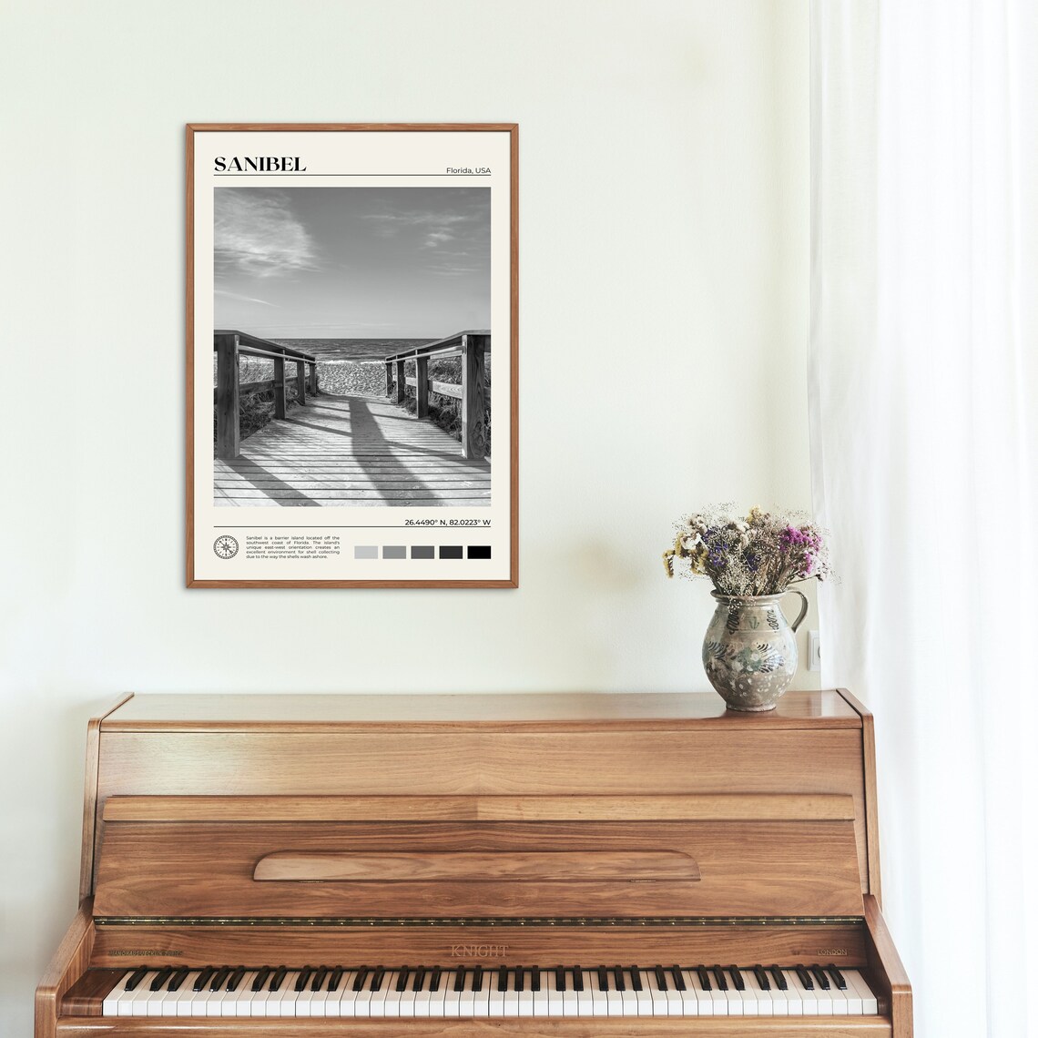 Sanibel Black and White Travel Poster, Florida - Image 2
