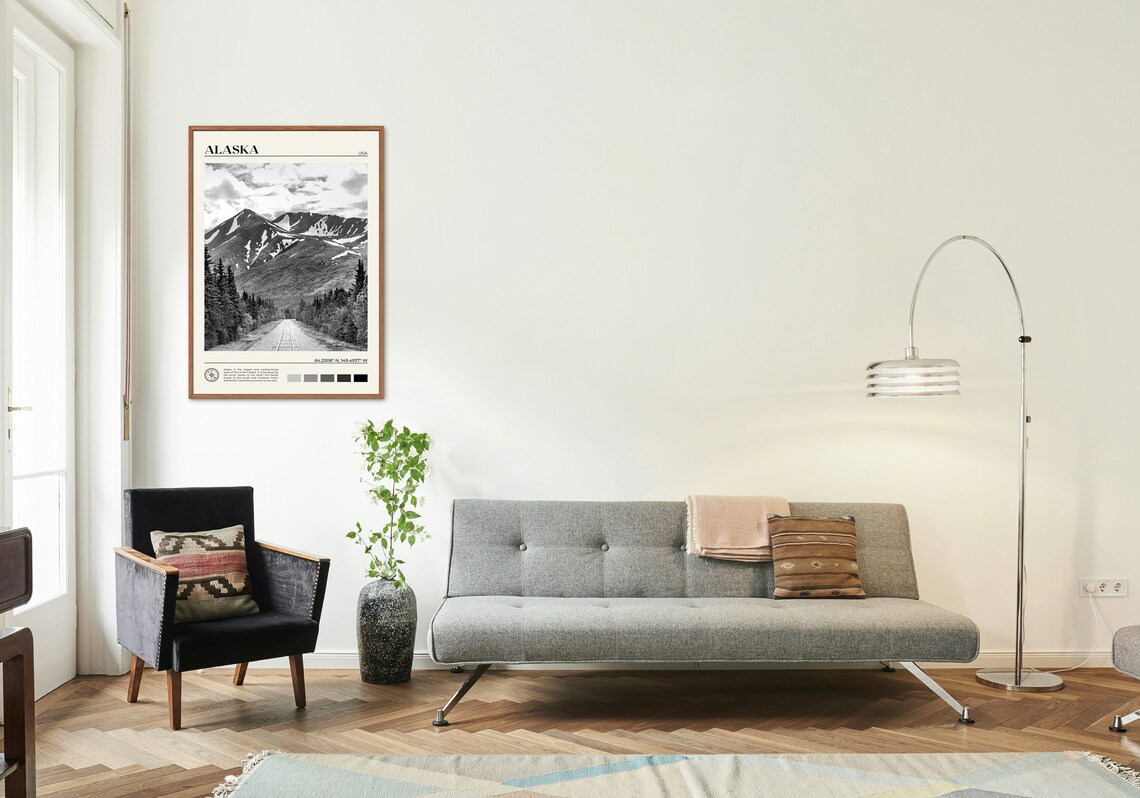 Alaska Black and White Travel Poster, Wall Art Print - Image 3