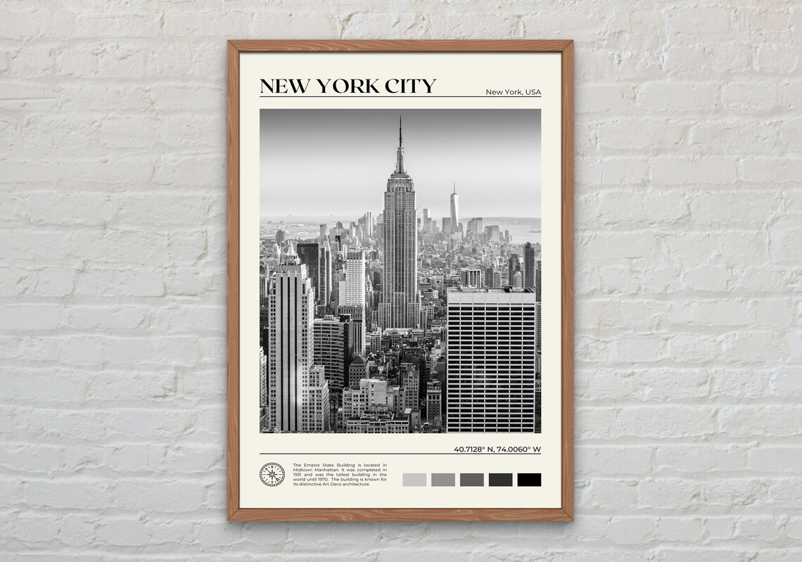 New York City Black and White Travel Poster, Wall Art