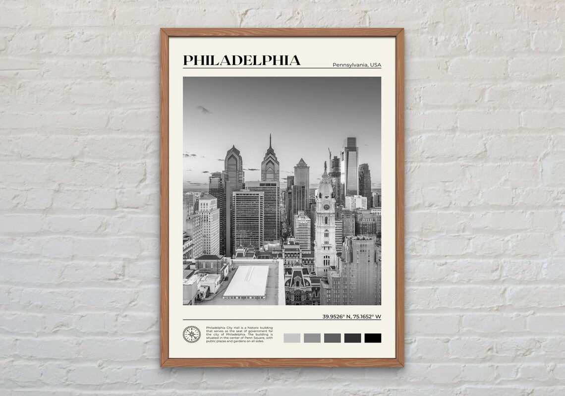 Black And White Philadelphia Travel Poster, Pennsylvania